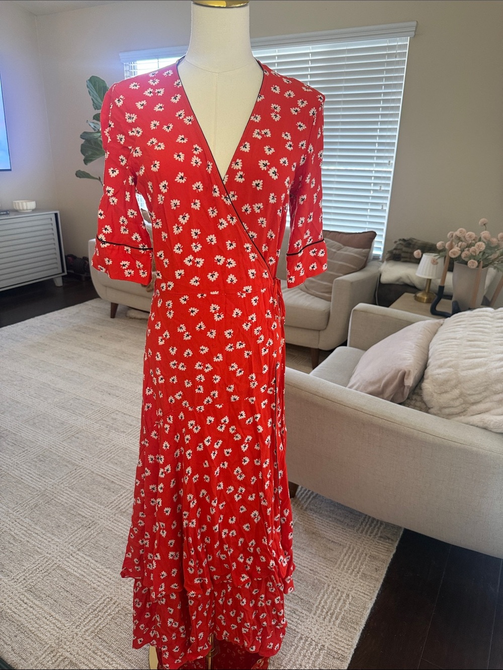 Ganni Red Floral Wrap Maxi Dress